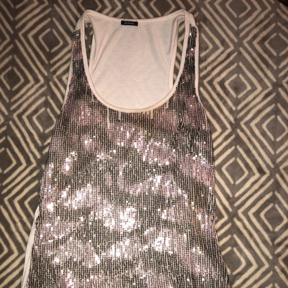 Lily & lola pink and gray sequence camo tank top